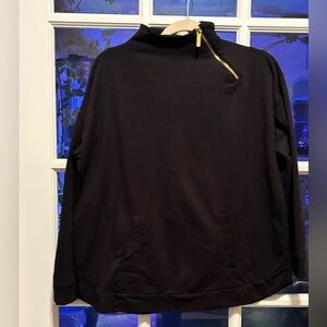 NWOT Michael Kors Women’s Large Black Mock-neck with Unique Gold Zip Design Top